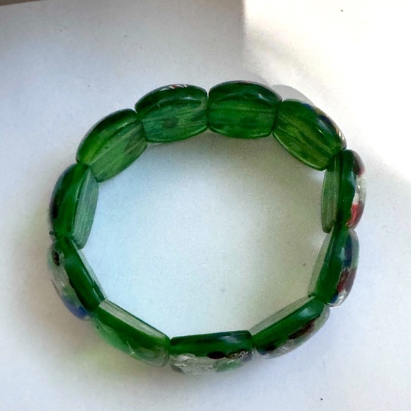 💚 Rare Murano Glass “Tutti-Frutti” Bracelet – Green & Silver Fleck Magic! 💫✨ - Picture 5 of 13